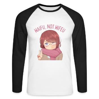 Drôle de waifu pas wifeu - T-shirt baseball manches longues Homme - blanc/noir - Devant - Nik (191cm)
