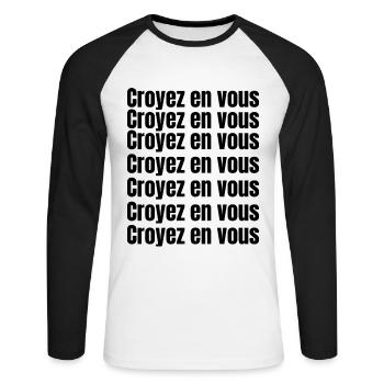 Croyez en vous tout est possible - T-shirt baseball manches longues Homme - blanc/noir - Devant - Nik (191cm)