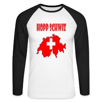 Schweiz Design - Unisex Baseballshirt langarm - Weiß/Schwarz - Vorne - Nik (191cm)