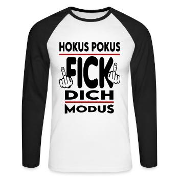 Hokus Pokus Fick dich Modus - Unisex Baseballshirt langarm - Weiß/Schwarz - Vorne - Nik (191cm)