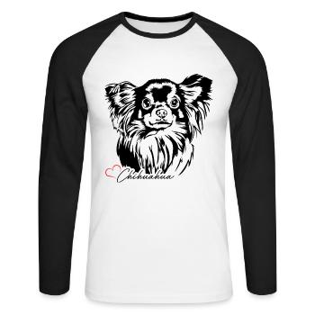 Chihuahua à poil long Chihuahua Portrait Chiens Wilsigns - T-shirt baseball manches longues Homme - blanc/noir - Devant - Nik (191cm)