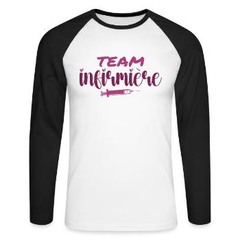 Krankenschwester-Team - Unisex Baseballshirt langarm - Weiß/Schwarz - Vorne - Nik (191cm)