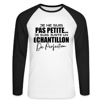 Frau Humor, Perfektion, Muttertagsgeschenk - Unisex Baseballshirt langarm - Weiß/Schwarz - Vorne - Nik (191cm)