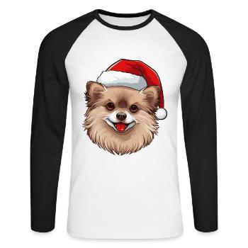Pomeranian Christmas Portrait Pomeranian Dog - Unisex Long Sleeve Baseball T-Shirt - white/black - Front - Nik (191cm)