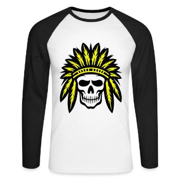 Crâne de chef indien apache - T-shirt baseball manches longues Homme - blanc/noir - Devant - Nik (191cm)