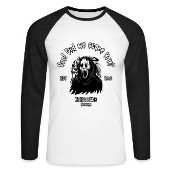 Boo! Did we scare you - Ghostface - Unisex Baseballshirt langarm - Weiß/Schwarz - Vorne - Nik (191cm)