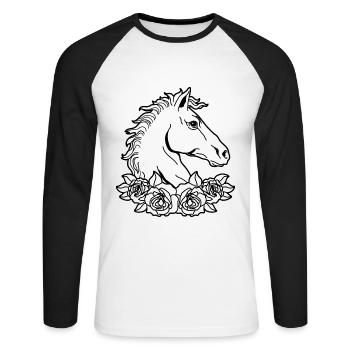 Horse Flower Grafik Reiten, Reiten - Unisex Baseballshirt langarm - Weiß/Schwarz - Vorne - Nik (191cm)