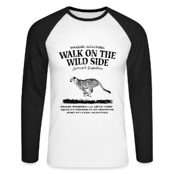Walk on the wild side - Gepard - Unisex Baseballshirt langarm - Weiß/Schwarz - Vorne - Nik (191cm)