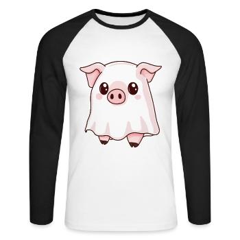 Schwein Halloween Lustig Geist - Unisex Baseballshirt langarm - Weiß/Schwarz - Vorne - Nik (191cm)