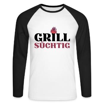 GRILLSÜCHTIG (1) - Unisex Baseballshirt langarm - Weiß/Schwarz - Vorne - Nik (191cm)