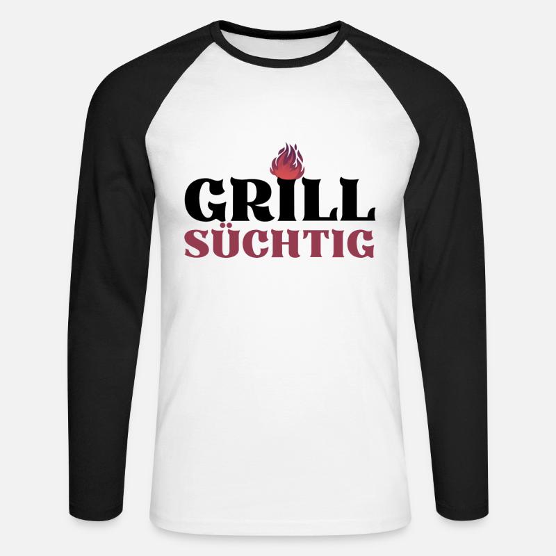 GRILLSÜCHTIG (1) - Unisex Baseballshirt langarm - Weiß/Schwarz