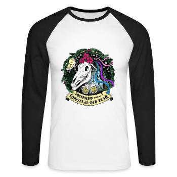 Mari Lwyd - Neujahr, New Year's Ghost - Unisex Baseballshirt langarm - Weiß/Schwarz - Vorne - Nik (191cm)