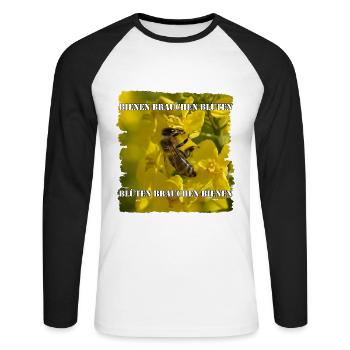 Bienen und Blüten sind miteinander verbunden - Unisex Baseballshirt langarm - Weiß/Schwarz - Vorne - Nik (191cm)
