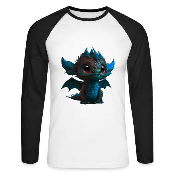 Baby Drache Blau | Niedlicher blauer Baby Drache - Unisex Baseballshirt langarm - Weiß/Schwarz - Vorne - Nik (191cm)