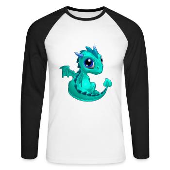 Baby Drache Cyan | Niedlicher cyan Baby Drache - Unisex Baseballshirt langarm - Weiß/Schwarz - Vorne - Nik (191cm)