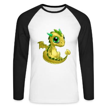 Baby Drache Gelb | Niedlicher gelber Baby Drache - Unisex Baseballshirt langarm - Weiß/Schwarz - Vorne - Nik (191cm)