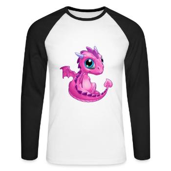 Baby Drache Pink | Niedlicher pinker Baby Drache - Unisex Baseballshirt langarm - Weiß/Schwarz - Vorne - Nik (191cm)