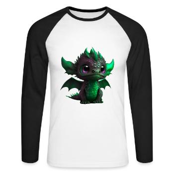 Bébé Dragon Vert| Mignon bébé dragon vert - T-shirt baseball manches longues Homme - blanc/noir - Devant - Nik (191cm)