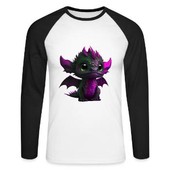 Baby Dragon Pink | Cute Pink Baby Dragon - Unisex Long Sleeve Baseball T-Shirt - white/black - Front - Nik (191cm)