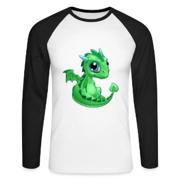 Bébé Dragon Vert | Mignon bébé dragon vert - T-shirt baseball manches longues Homme - blanc/noir - Devant - Nik (191cm)