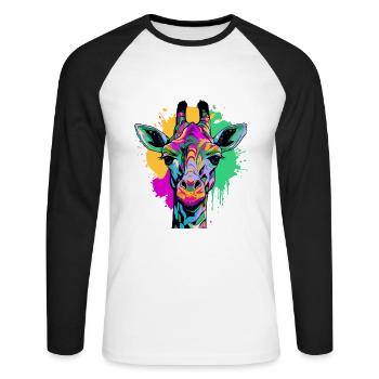 Girafe colorée - T-shirt baseball manches longues Homme - blanc/noir - Devant - Nik (191cm)