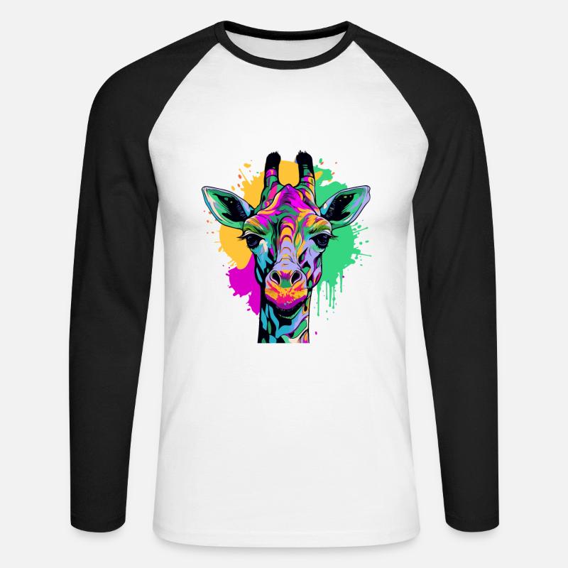 Kunterbunte Giraffe - Unisex Baseballshirt langarm - Weiß/Schwarz