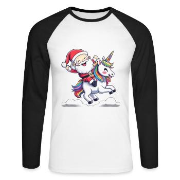 Le Père Noël chevauche une licorne - T-shirt baseball manches longues Homme - blanc/noir - Devant - Nik (191cm)