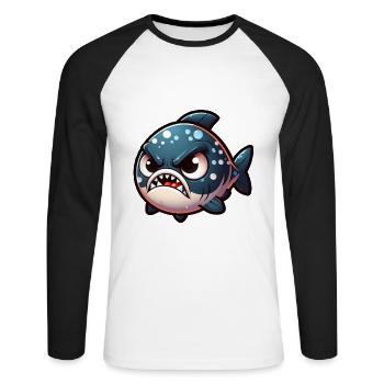cute angry piranha - Unisex Long Sleeve Baseball T-Shirt - white/black - Front - Nik (191cm)