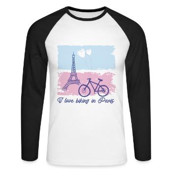 Vélo à Paris, motard mignon - T-shirt baseball manches longues Homme - blanc/noir - Devant - Nik (191cm)
