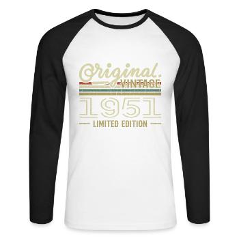 1951 Anniversaire Rétro 1951 Original 1951 Vintage - T-shirt baseball manches longues Homme - blanc/noir - Devant - Nik (191cm)