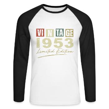 Vintage 1953 Original 1953 Anniversary Gift - Unisex Long Sleeve Baseball T-Shirt - white/black - Front - Nik (191cm)