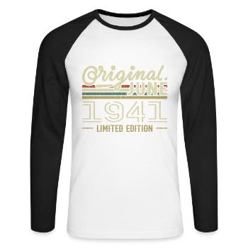 June 1941 Birthday June 1941 - Born in June 1941 - Unisex Long Sleeve Baseball T-Shirt - white/black - Front - Nik (191cm)