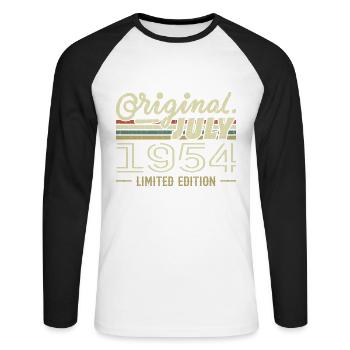 Juli 1954 Original 1954 Geburtstagsgeschenk - Unisex Baseballshirt langarm - Weiß/Schwarz - Vorne - Nik (191cm)