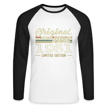 Juillet 1961 Original Cadeau Anniversaire 1961 - T-shirt baseball manches longues Homme - blanc/noir - Devant - Nik (191cm)