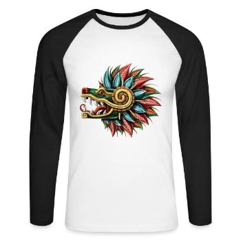 Quetzalcoatl Dieu Serpent à plumes aztèque - T-shirt baseball manches longues Homme - blanc/noir - Devant - Nik (191cm)