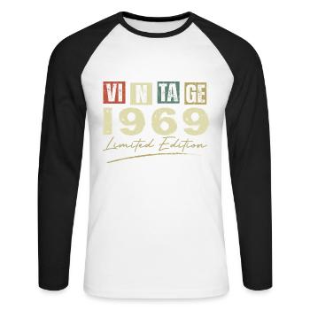 Vintage 1969 Original 1969 Anniversary Gift - Unisex Long Sleeve Baseball T-Shirt - white/black - Front - Nik (191cm)