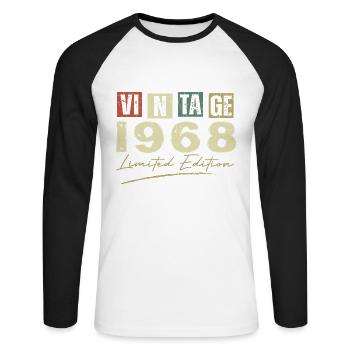 Vintage 1968 Original 1968 Anniversary Gift - Unisex Long Sleeve Baseball T-Shirt - white/black - Front - Nik (191cm)