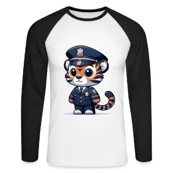 Mignon Tigre Officier de Police - T-shirt baseball manches longues Homme - blanc/noir - Devant - Nik (191cm)