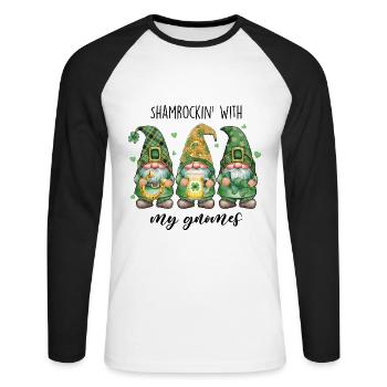 shamrockin with my gnomies - Unisex Baseballshirt langarm - Weiß/Schwarz - Vorne - Nik (191cm)