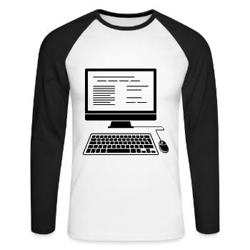 Ordinateur de bureau - T-shirt baseball manches longues Homme - blanc/noir - Devant - Nik (191cm)