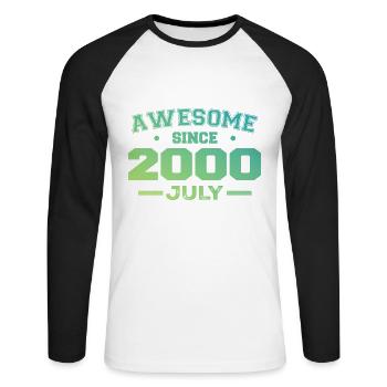 Juli 2000 Geburtstagsfeier Juli 2000 Retro - Unisex Baseballshirt langarm - Weiß/Schwarz - Vorne - Nik (191cm)