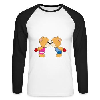 TEDDYBÄREN - HERZEN - LIEBE - VERLIEBT - TEDDYS - Unisex Baseballshirt langarm - Weiß/Schwarz - Vorne - Nik (191cm)