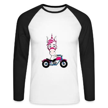 MOTORRAD - BIKER - EINHORN - Unisex Baseballshirt langarm - Weiß/Schwarz - Vorne - Nik (191cm)