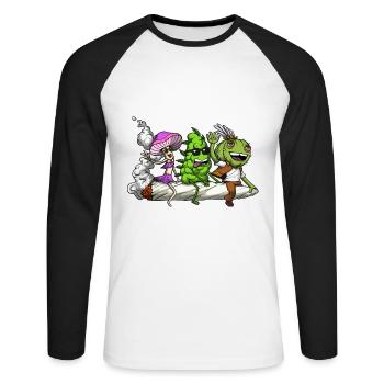Aventure de fusée de weed - T-shirt baseball manches longues Homme - blanc/noir - Devant - Nik (191cm)