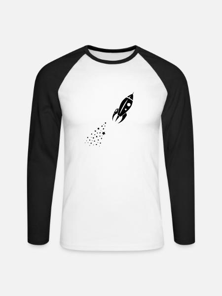 Eine Rakete beim Abflug - Unisex Baseballshirt langarm - Weiß/Schwarz