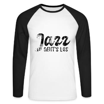 Jazz geht's los - Jazz Musik Fan Geschenk - Unisex Baseballshirt langarm - Weiß/Schwarz - Vorne - Nik (191cm)