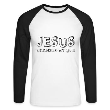 Jesus - Christ - Jesus changed my live. - Unisex Long Sleeve Baseball T-Shirt - white/black - Front - Nik (191cm)