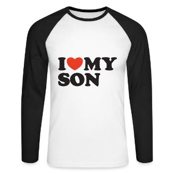 I love my son Herz Shirt - Unisex Baseballshirt langarm - Weiß/Schwarz - Vorne - Nik (191cm)