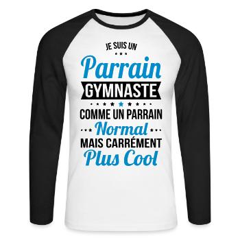 Parrain gymnaste comme un parrain normal plus cool - T-shirt baseball manches longues Homme - blanc/noir - Devant - Nik (191cm)