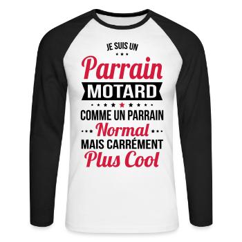 Parrain motard comme un parrain normal plus cool - T-shirt baseball manches longues Homme - blanc/noir - Devant - Nik (191cm)